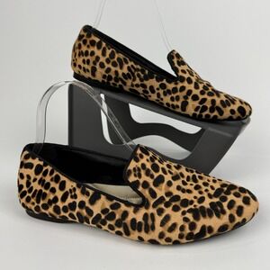 Birdies Cheetah Leopard Loafer Size 8.5 Flats Brown Black Quilted Calfhair upper